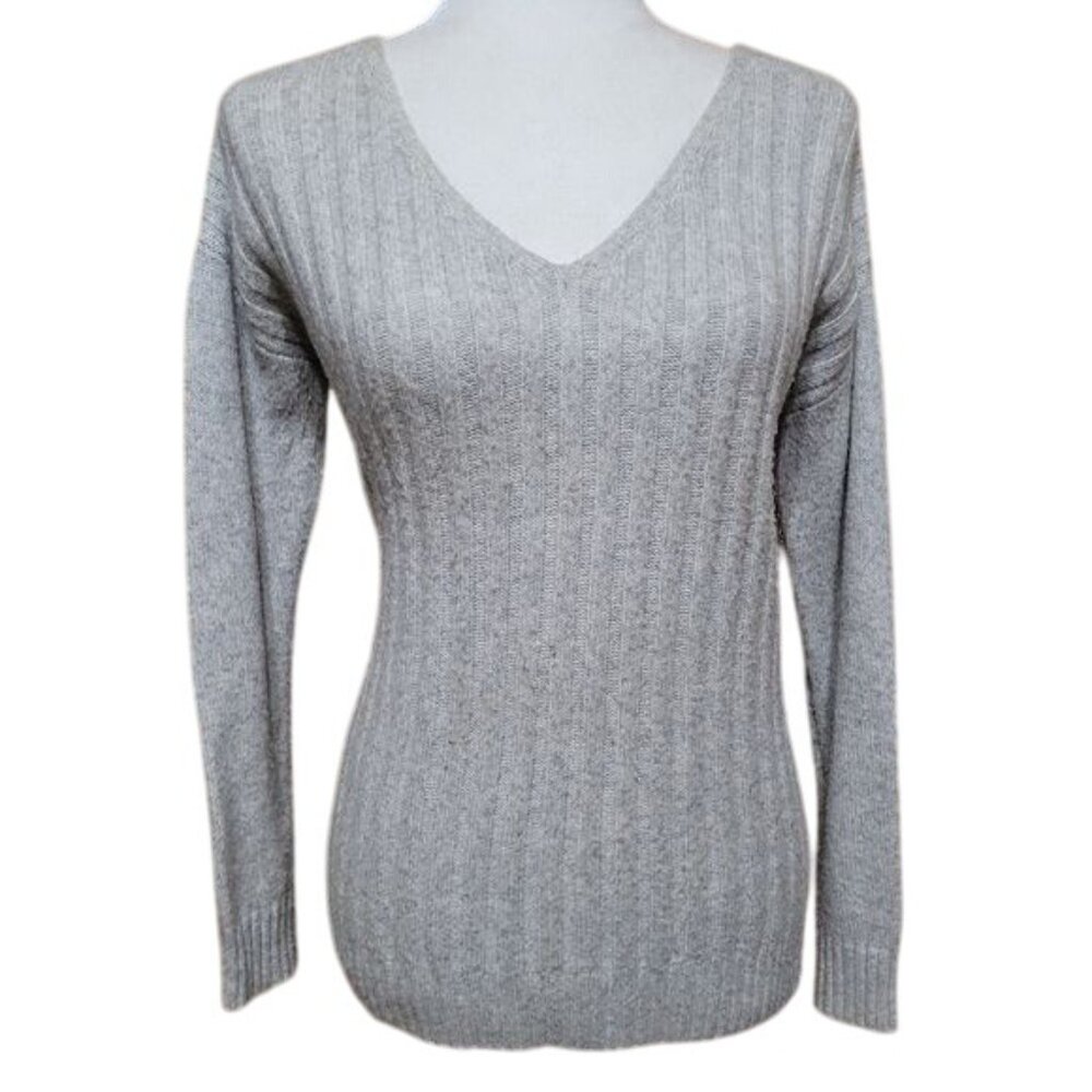Gap Women's Size Small Heathered Gray Wool Blend V-Neck Ribbed Sweater